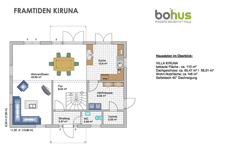 Grundriss Erdgeschoss Schwedenhaus Villa Framtiden Kiruna 