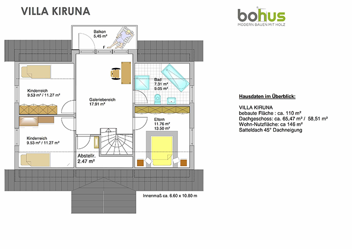 Planlösung Schwedenhaus Villa Kiruna Dachgeschoss