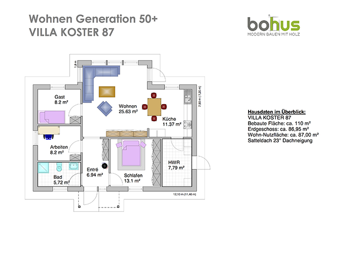 Grundriss Erdgeschoss Schwedenhaus Wohnen 50+