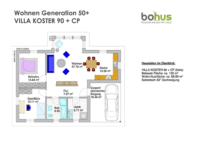 Grundriss Erdgeschoss Schwedenhaus Wohnen 50+ Variante