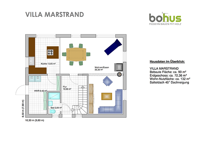 Planlösung Erdgeschoss Schwedenhaus Villa Marstrand 