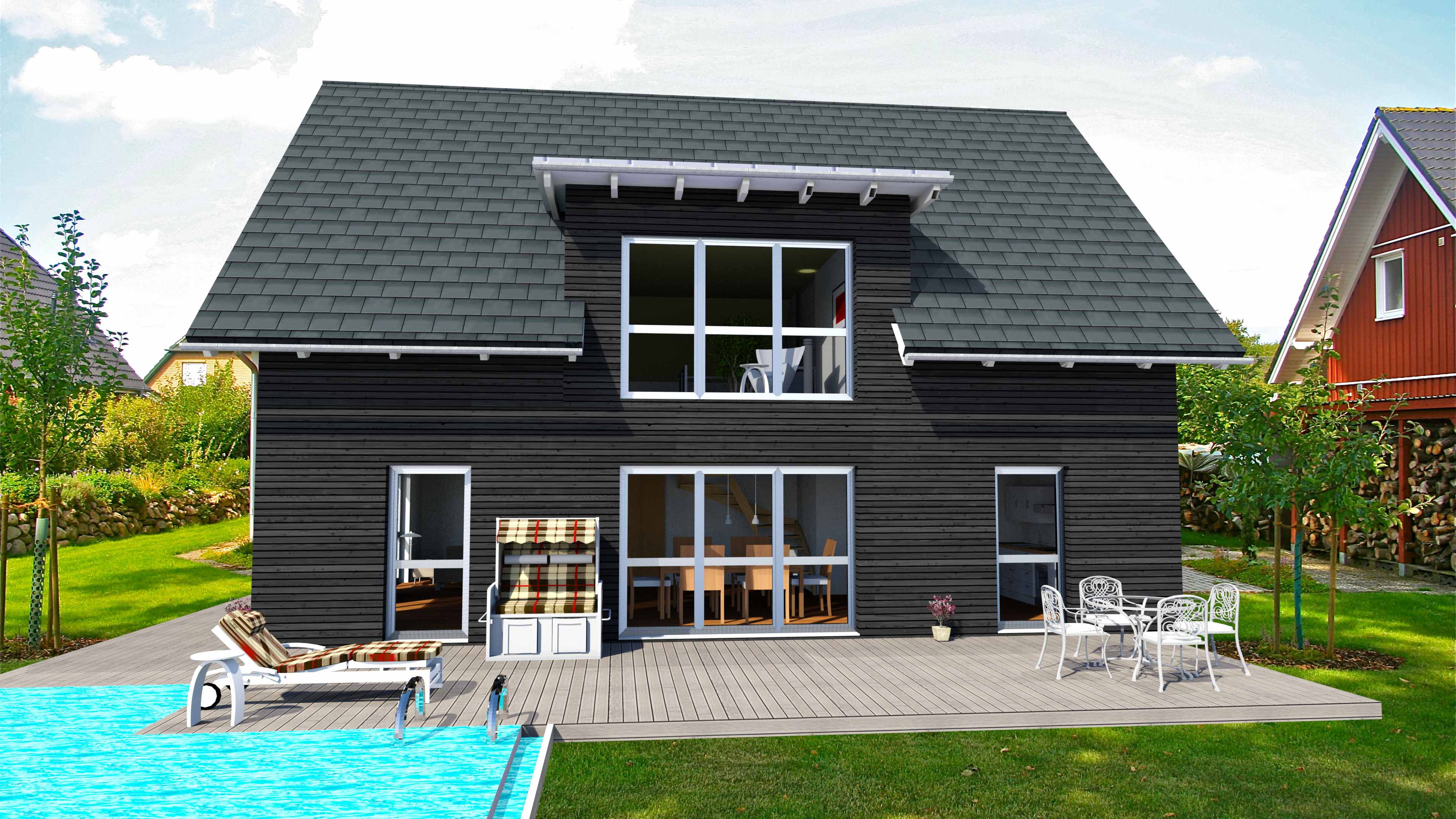Modene Architektur Holzhaus Villa Framtiden Kiruna mit dunkler Holzfassade