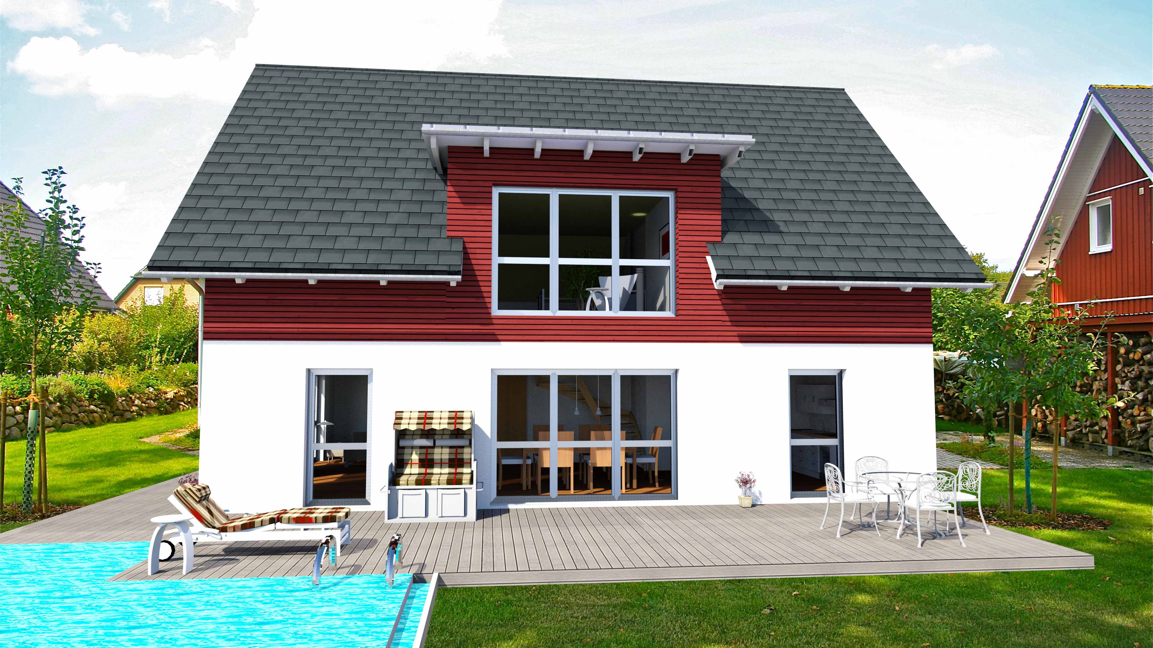 Modene Architektur Holzhaus Villa Framtiden Kiruna mit Holz-Putz Fassade